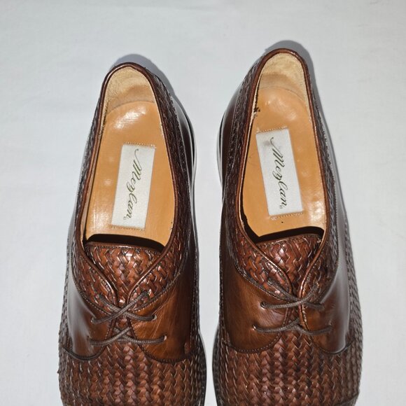 Mezlan Salinas Brown Woven Leather & Crocodile Cap Toe Oxfords Men's Size 10 M - Picture 5 of 10